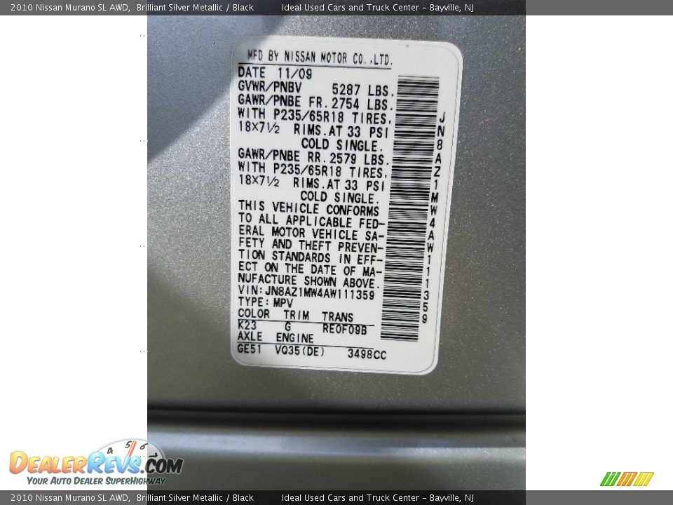 2010 Nissan Murano SL AWD Brilliant Silver Metallic / Black Photo #22