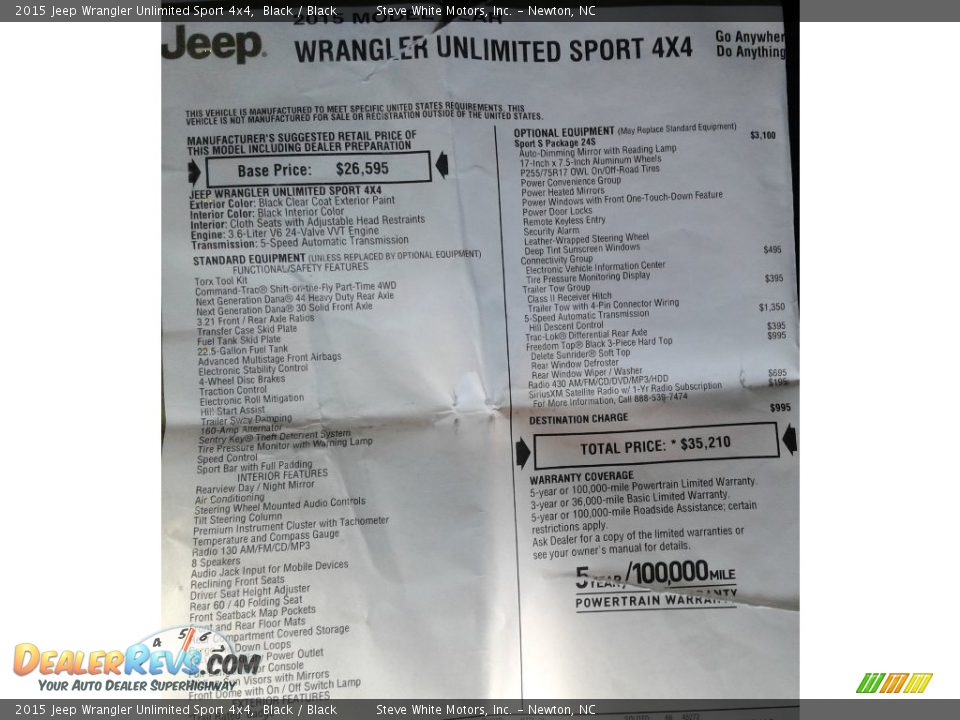2015 Jeep Wrangler Unlimited Sport 4x4 Black / Black Photo #30