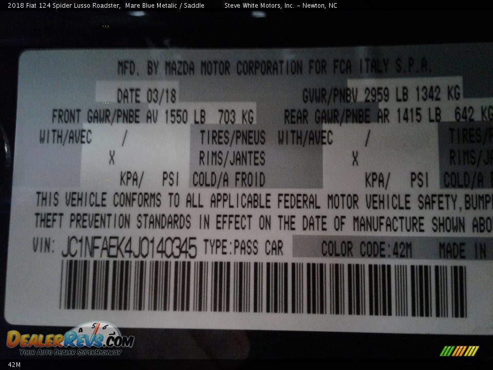 Fiat Color Code 42M Mare Blue Metalic