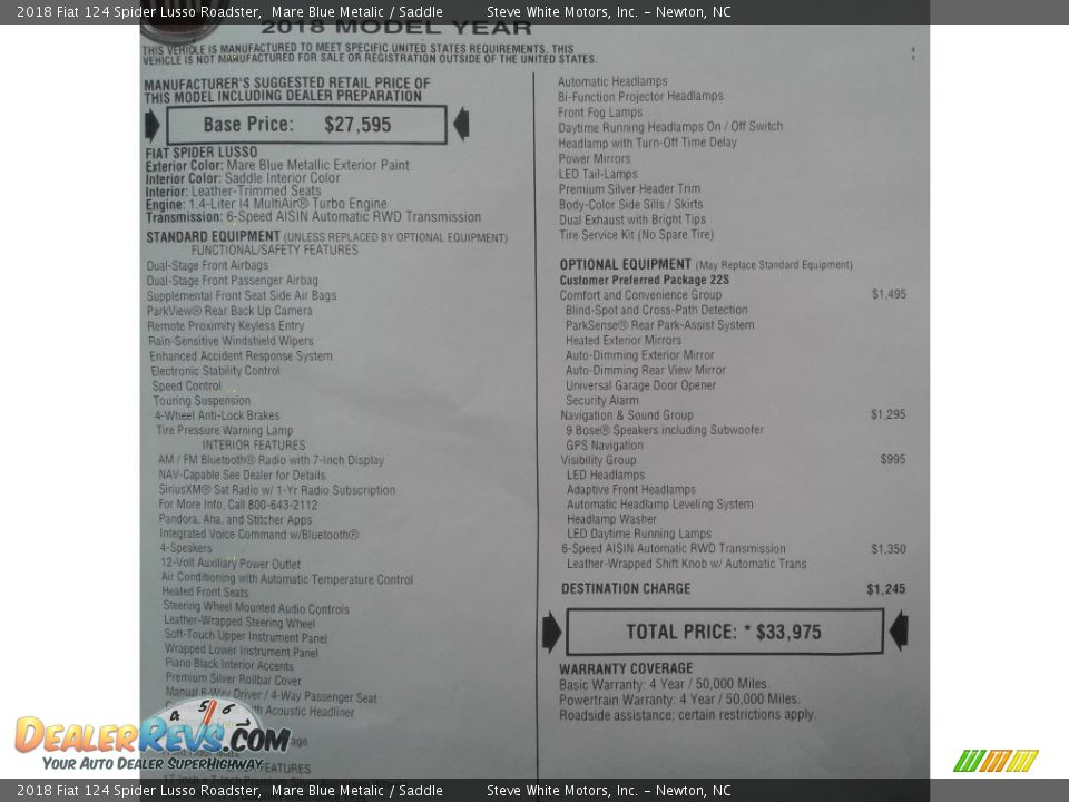 2018 Fiat 124 Spider Lusso Roadster Window Sticker Photo #30