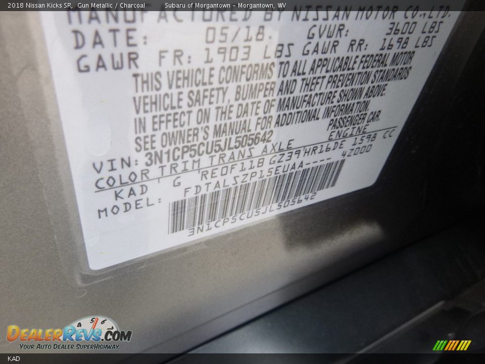 Nissan Color Code KAD Gun Metallic