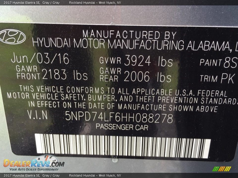 2017 Hyundai Elantra SE Gray / Gray Photo #30