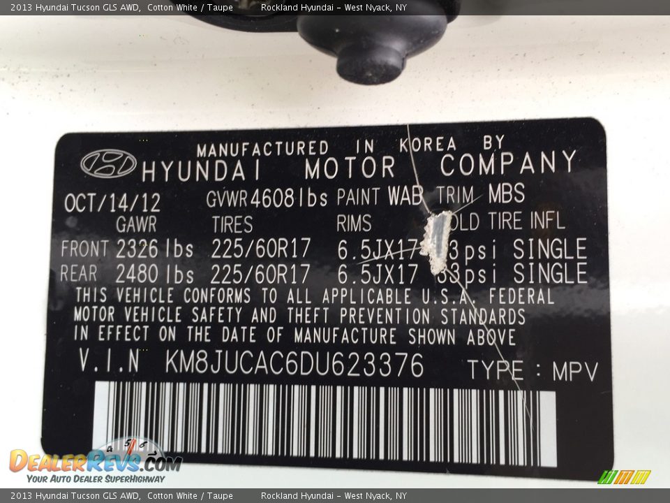 2013 Hyundai Tucson GLS AWD Cotton White / Taupe Photo #33