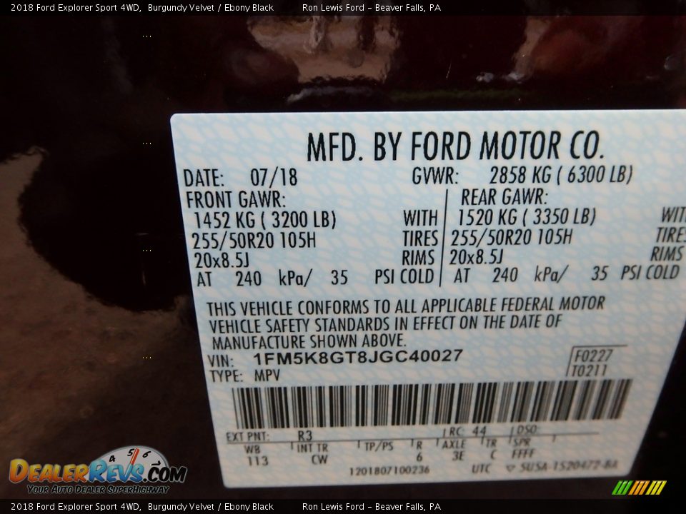 2018 Ford Explorer Sport 4WD Burgundy Velvet / Ebony Black Photo #15