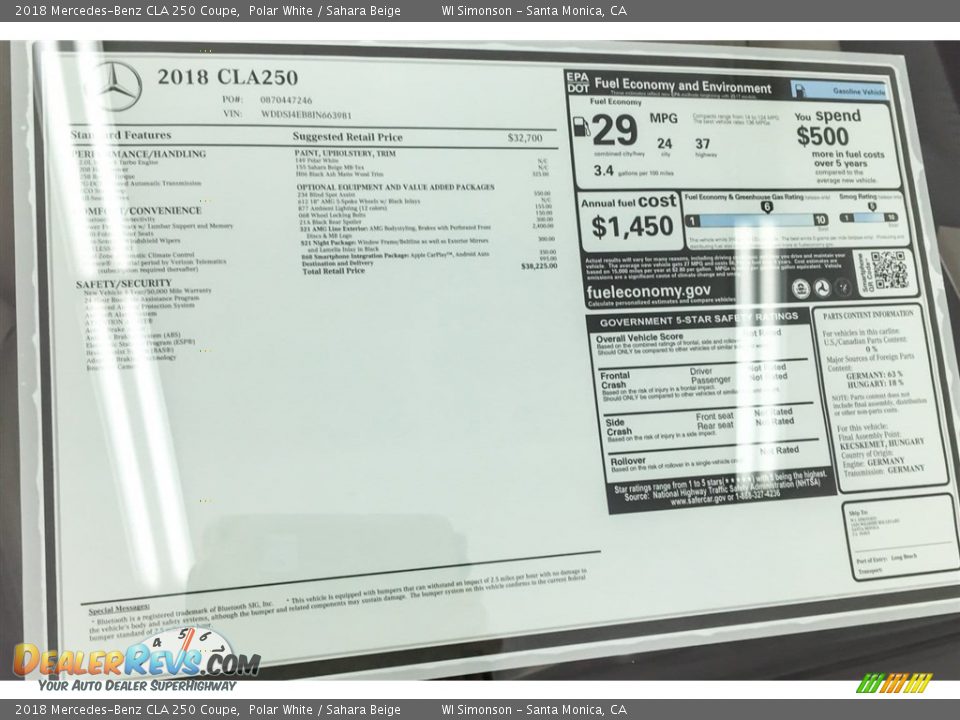 2018 Mercedes-Benz CLA 250 Coupe Polar White / Sahara Beige Photo #10