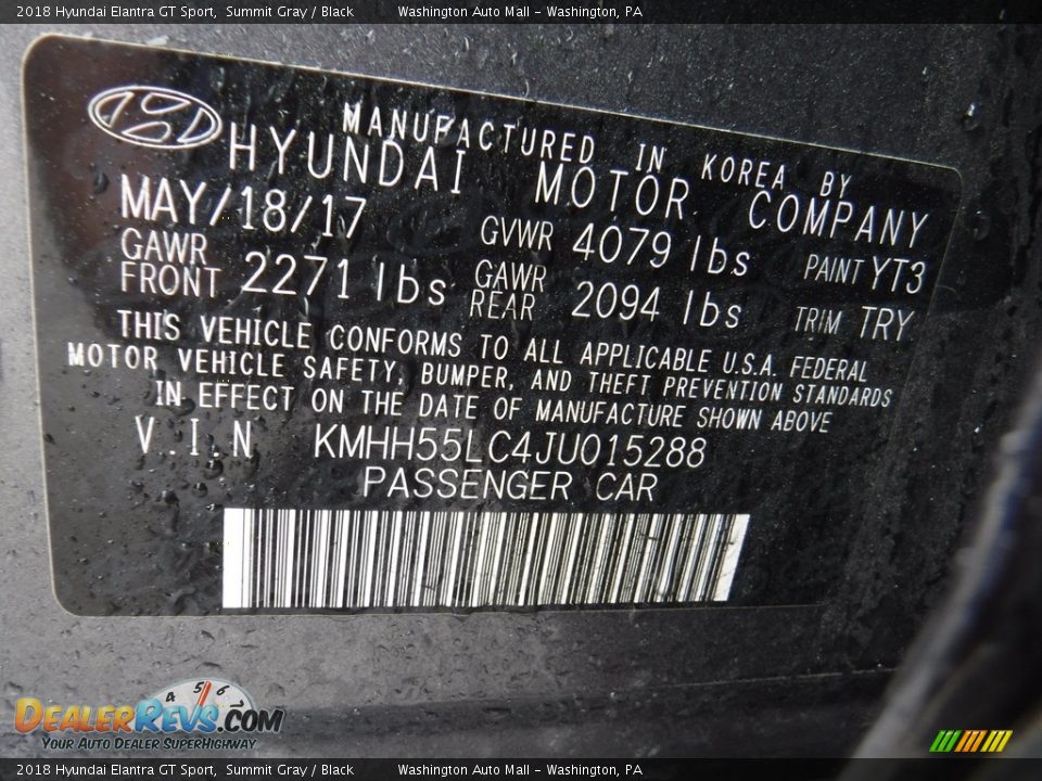 2018 Hyundai Elantra GT Sport Summit Gray / Black Photo #24