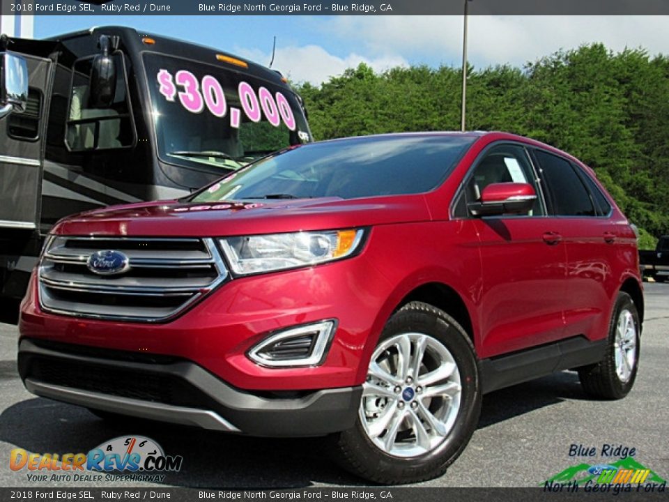 2018 Ford Edge SEL Ruby Red / Dune Photo #1
