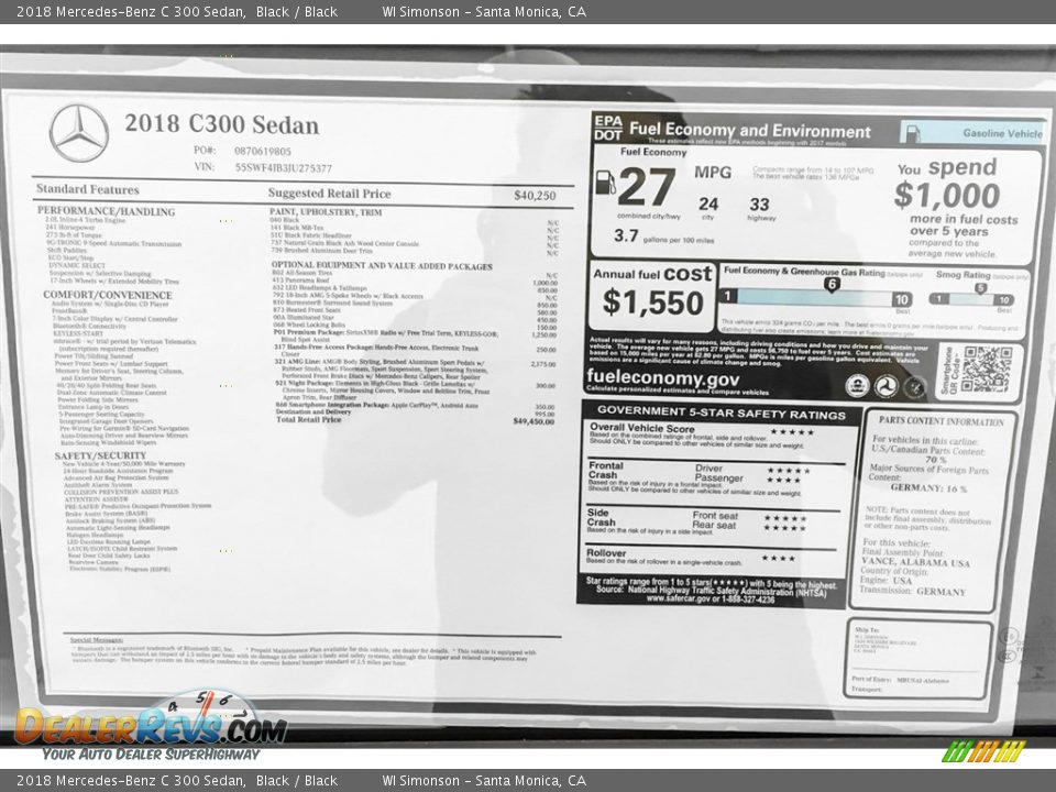 2018 Mercedes-Benz C 300 Sedan Black / Black Photo #10