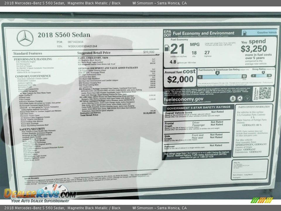 2018 Mercedes-Benz S 560 Sedan Magnetite Black Metallic / Black Photo #10
