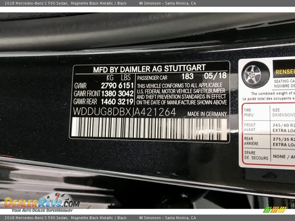 2018 Mercedes-Benz S 560 Sedan Magnetite Black Metallic / Black Photo #11