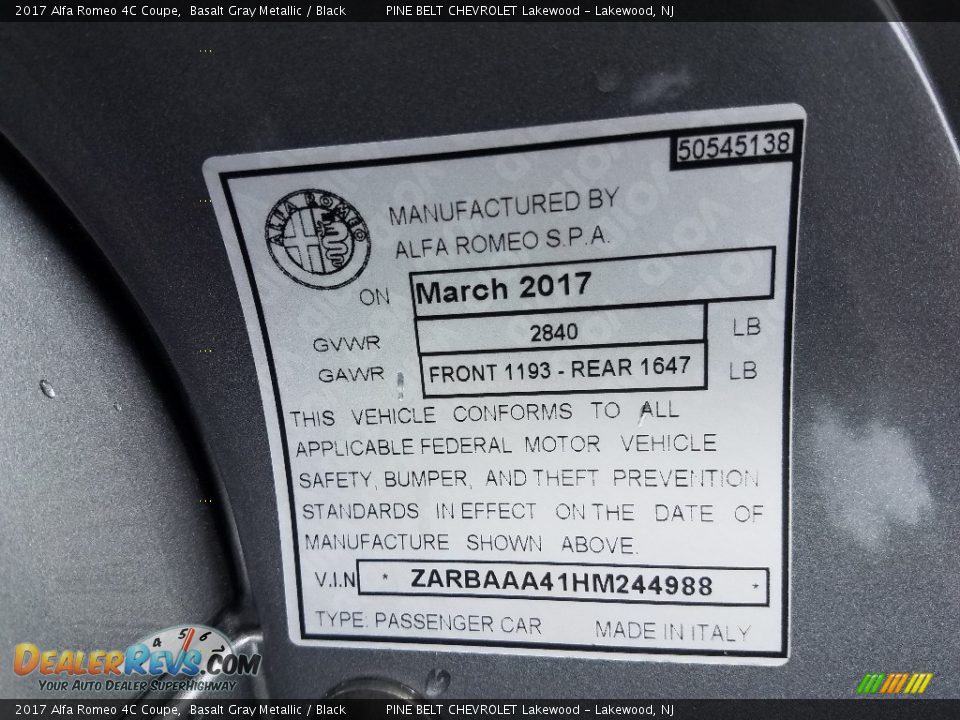 2017 Alfa Romeo 4C Coupe Basalt Gray Metallic / Black Photo #18