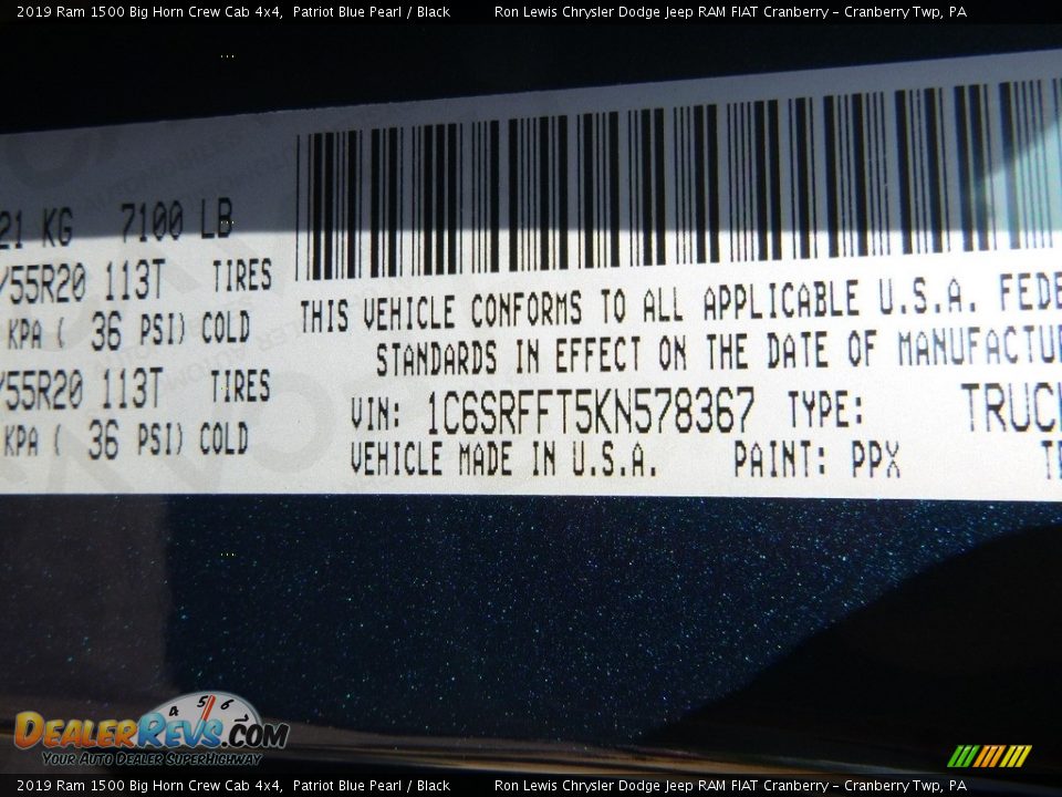 2019 Ram 1500 Big Horn Crew Cab 4x4 Patriot Blue Pearl / Black Photo #14