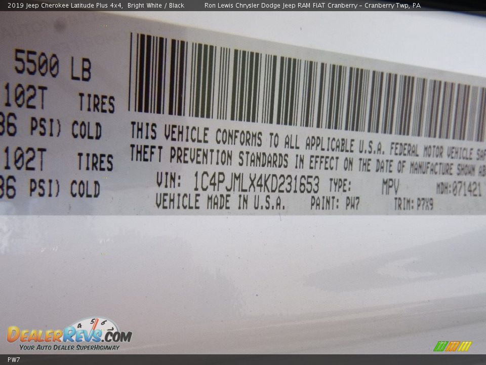 Jeep Color Code PW7 Bright White