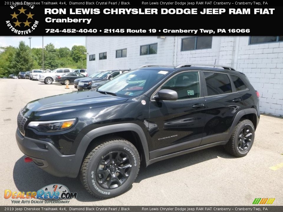 2019 Jeep Cherokee Trailhawk 4x4 Diamond Black Crystal Pearl / Black Photo #1