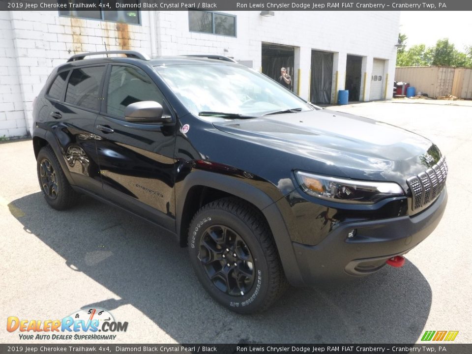 2019 Jeep Cherokee Trailhawk 4x4 Diamond Black Crystal Pearl / Black Photo #7