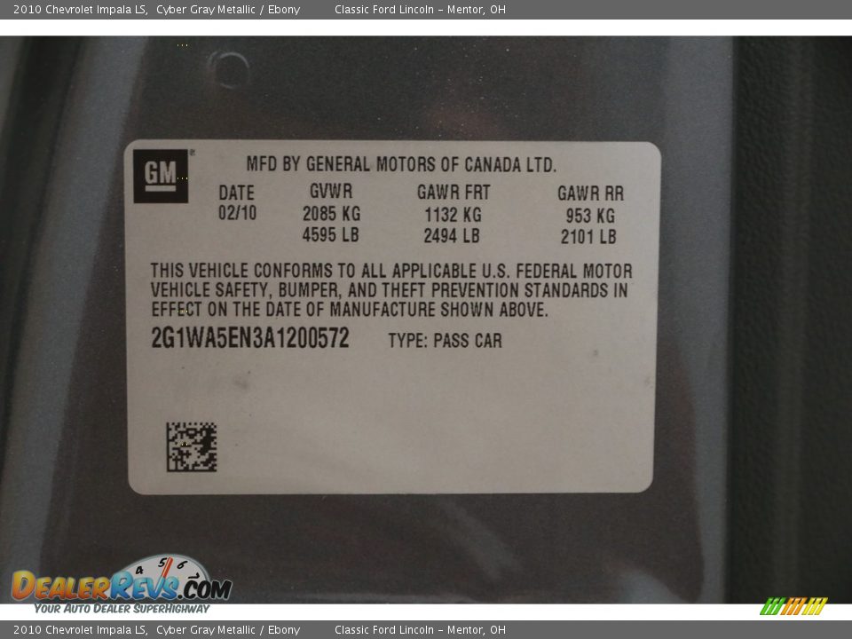 2010 Chevrolet Impala LS Cyber Gray Metallic / Ebony Photo #17