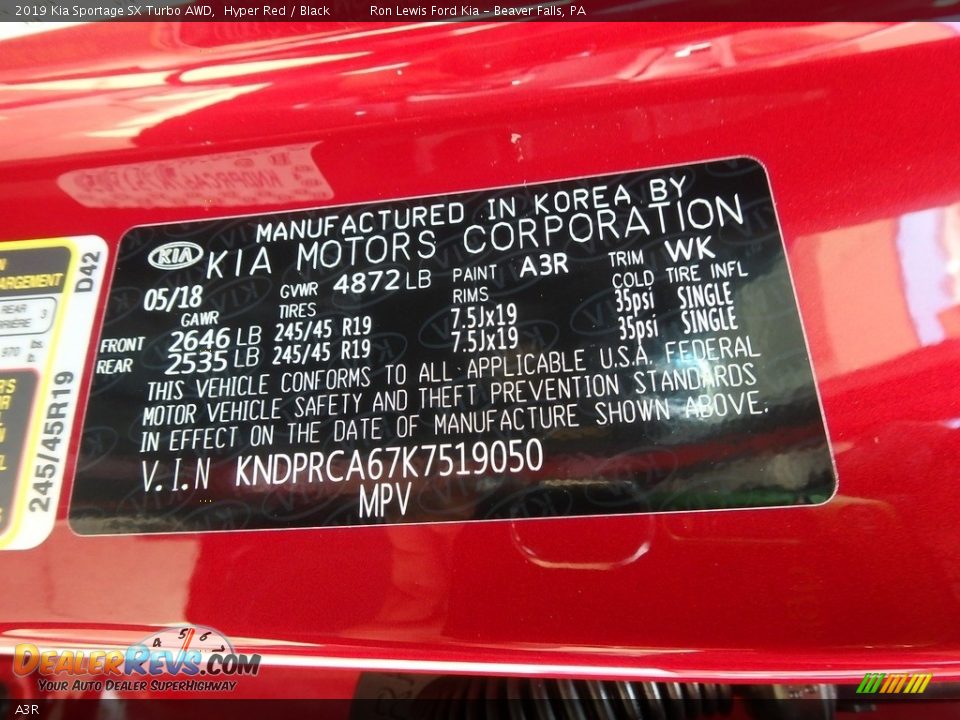 Kia Color Code A3R Hyper Red