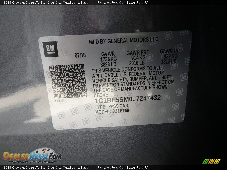 2018 Chevrolet Cruze LT Satin Steel Gray Metallic / Jet Black Photo #14