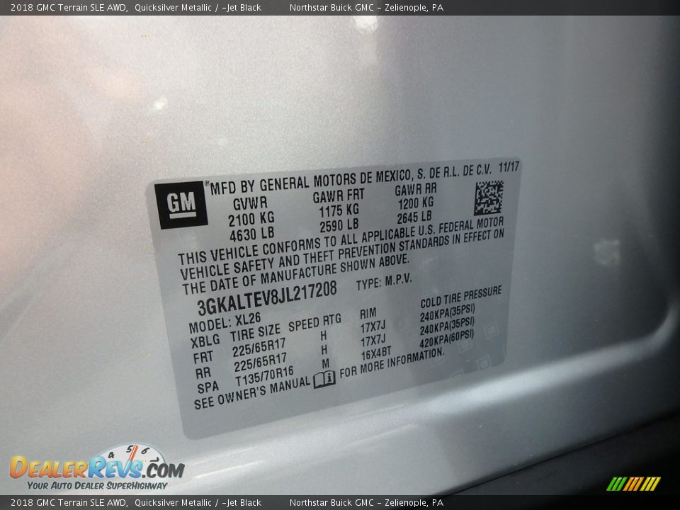 2018 GMC Terrain SLE AWD Quicksilver Metallic / ­Jet Black Photo #15