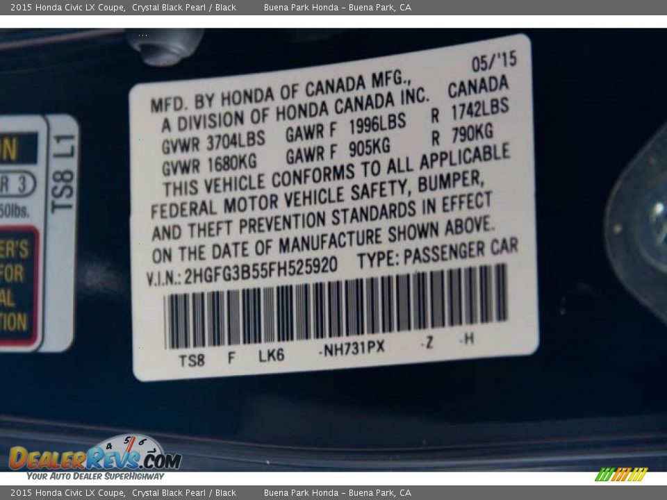 2015 Honda Civic LX Coupe Crystal Black Pearl / Black Photo #31