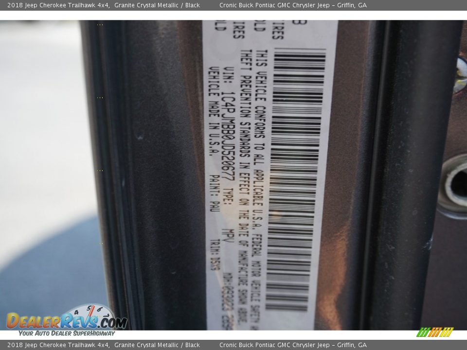 2018 Jeep Cherokee Trailhawk 4x4 Granite Crystal Metallic / Black Photo #20