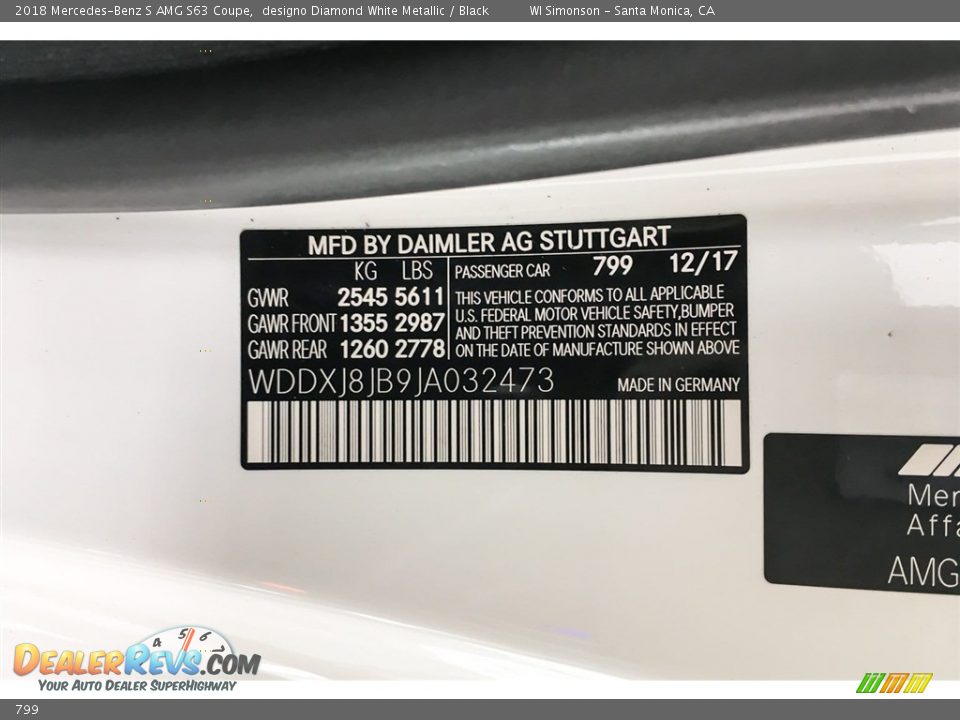 Mercedes-Benz Color Code 799 designo Diamond White Metallic