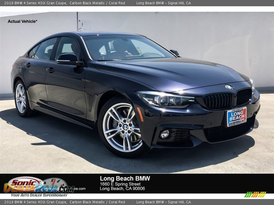 2019 BMW 4 Series 430i Gran Coupe Carbon Black Metallic / Coral Red Photo #1