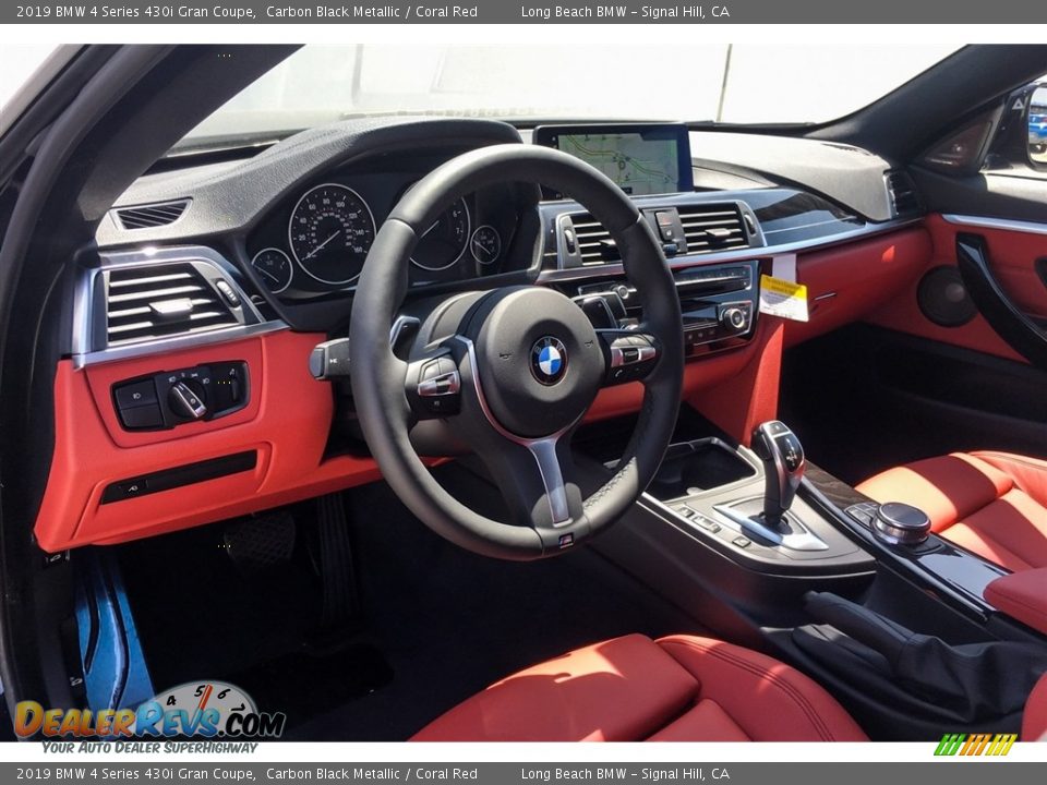2019 BMW 4 Series 430i Gran Coupe Carbon Black Metallic / Coral Red Photo #5