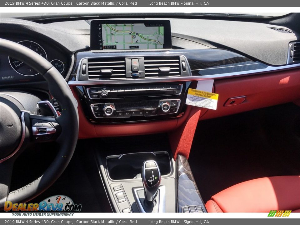 2019 BMW 4 Series 430i Gran Coupe Carbon Black Metallic / Coral Red Photo #6
