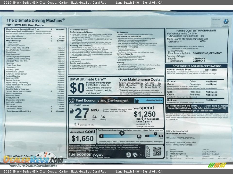 2019 BMW 4 Series 430i Gran Coupe Window Sticker Photo #10