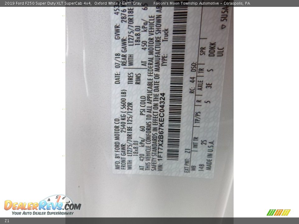 Ford Color Code Z1 Oxford White