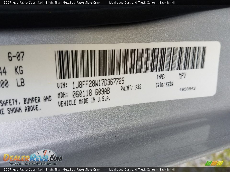 2007 Jeep Patriot Sport 4x4 Bright Silver Metallic / Pastel Slate Gray Photo #15