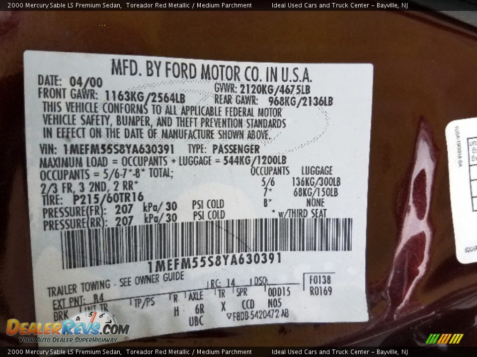 2000 Mercury Sable LS Premium Sedan Toreador Red Metallic / Medium Parchment Photo #15