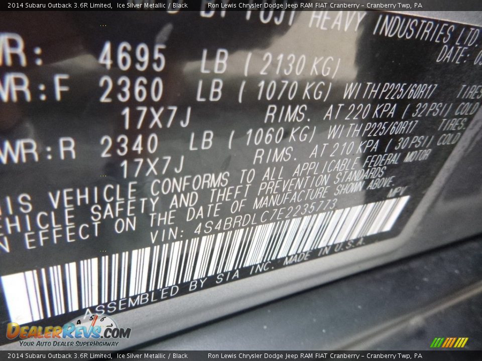 2014 Subaru Outback 3.6R Limited Ice Silver Metallic / Black Photo #15
