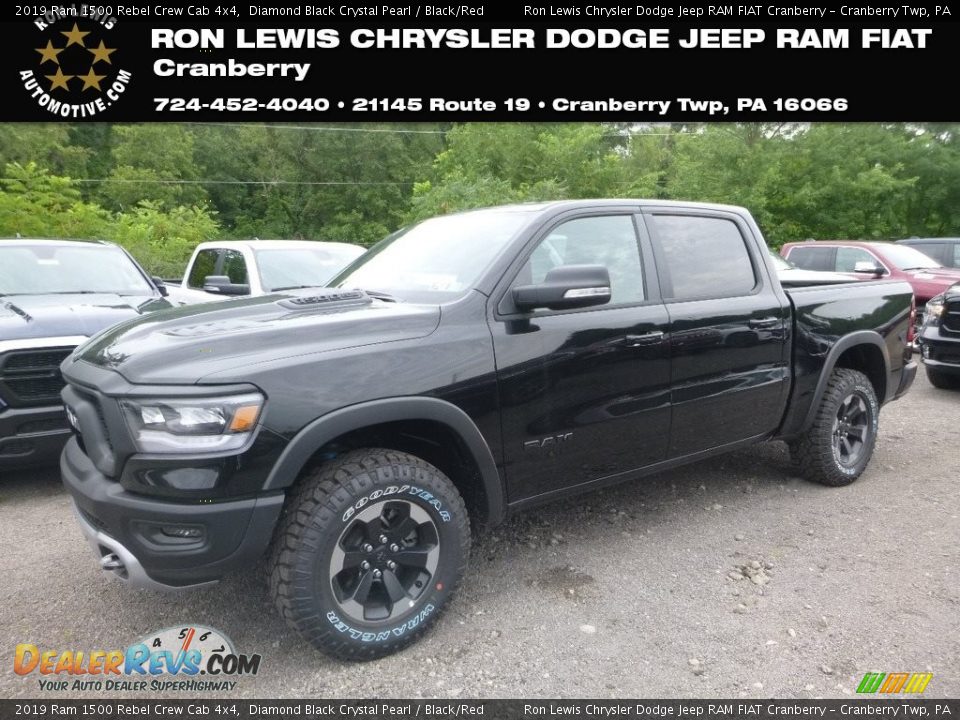 2019 Ram 1500 Rebel Crew Cab 4x4 Diamond Black Crystal Pearl / Black/Red Photo #1