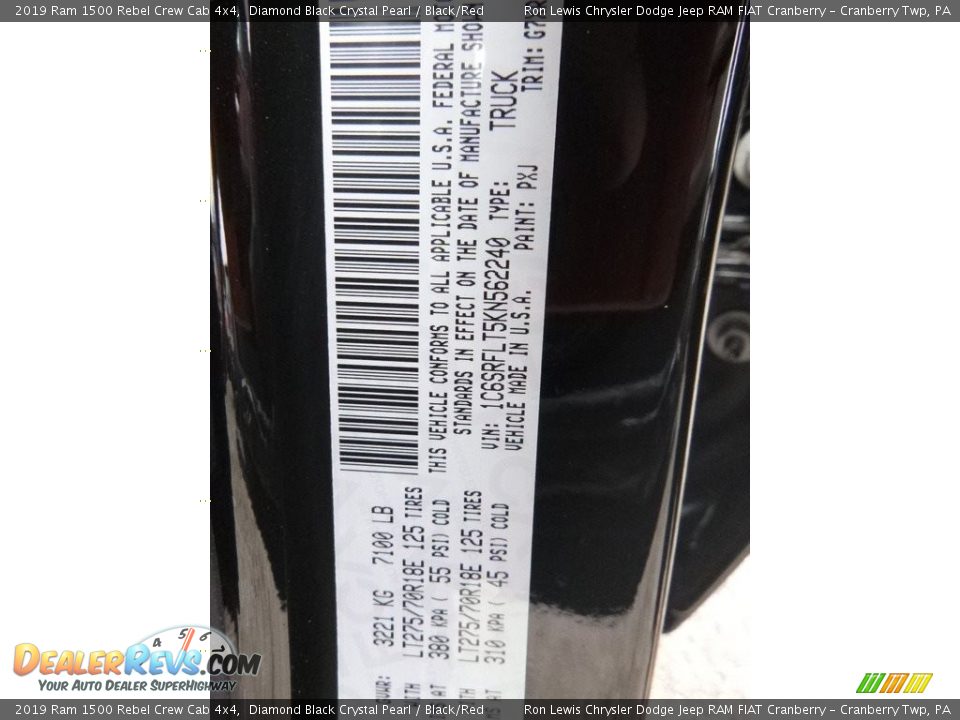 2019 Ram 1500 Rebel Crew Cab 4x4 Diamond Black Crystal Pearl / Black/Red Photo #13