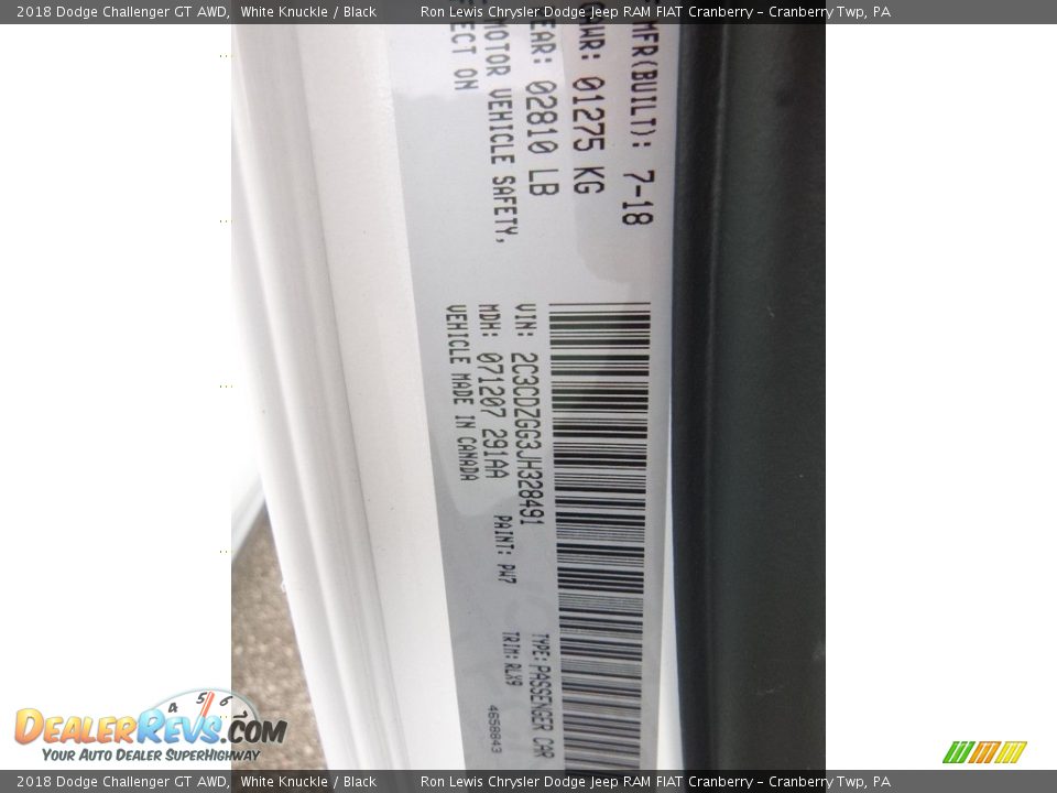 2018 Dodge Challenger GT AWD White Knuckle / Black Photo #12