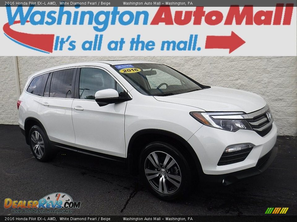2016 Honda Pilot EX-L AWD White Diamond Pearl / Beige Photo #1