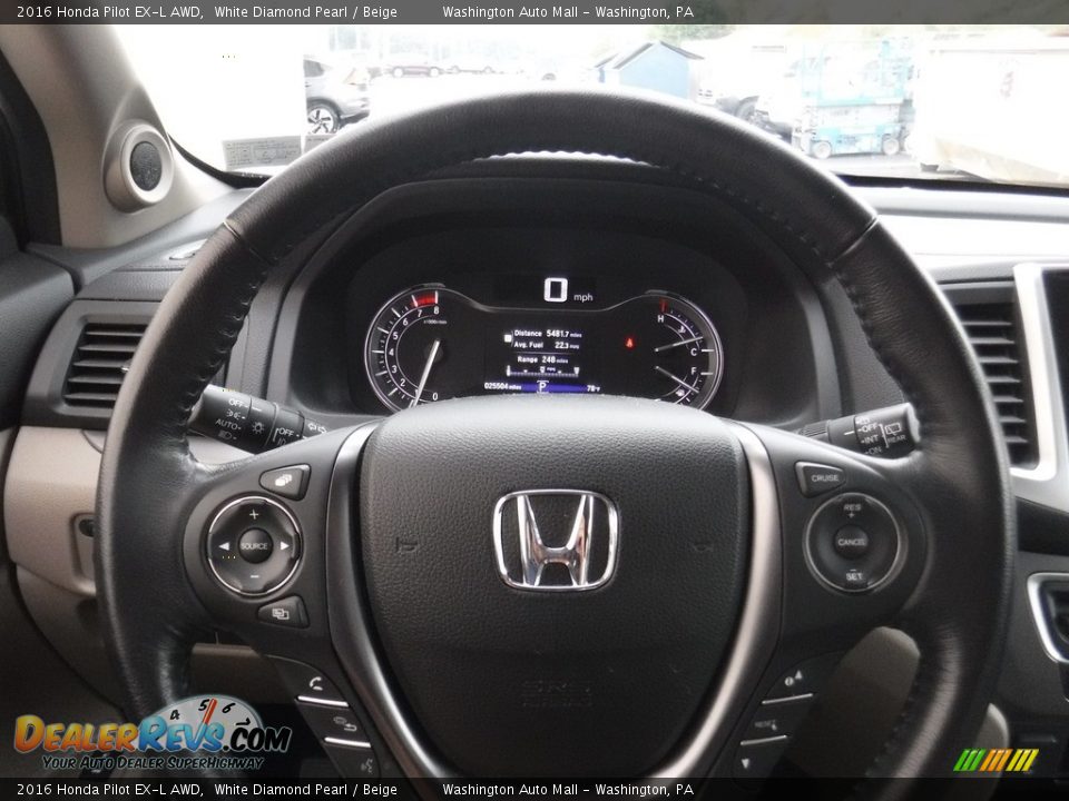 2016 Honda Pilot EX-L AWD White Diamond Pearl / Beige Photo #23