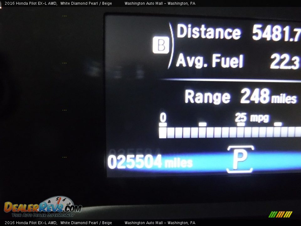 2016 Honda Pilot EX-L AWD White Diamond Pearl / Beige Photo #30