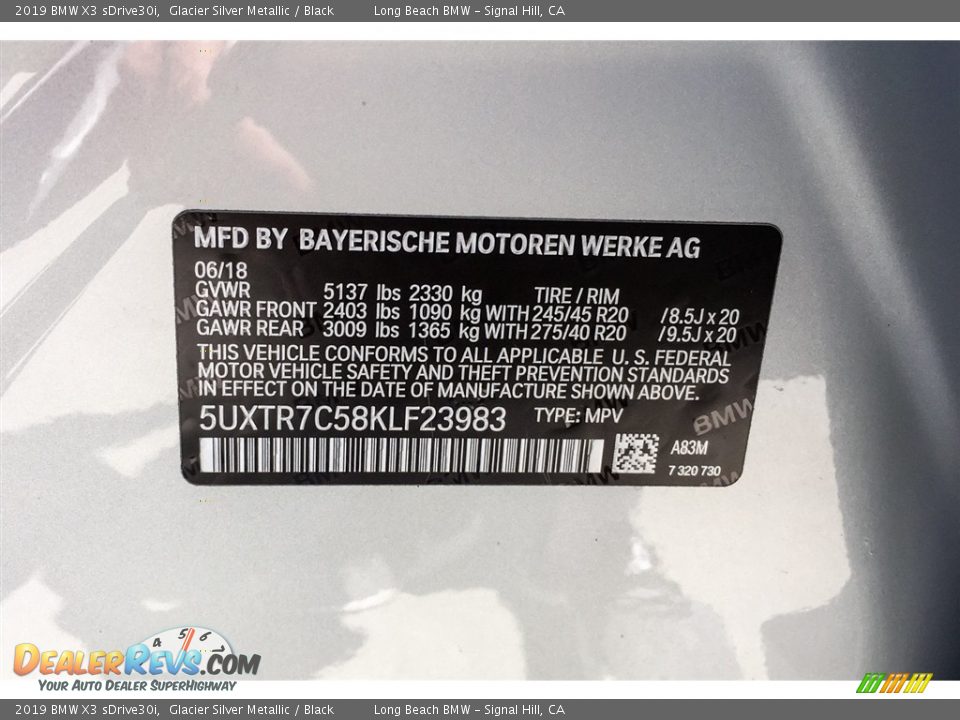 2019 BMW X3 sDrive30i Glacier Silver Metallic / Black Photo #11