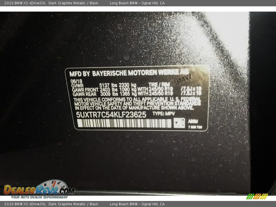 2019 BMW X3 sDrive30i Dark Graphite Metallic / Black Photo #11