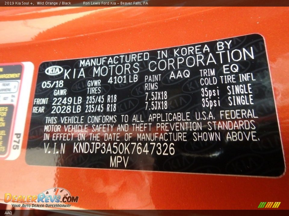 Kia Color Code AAQ Wild Orange