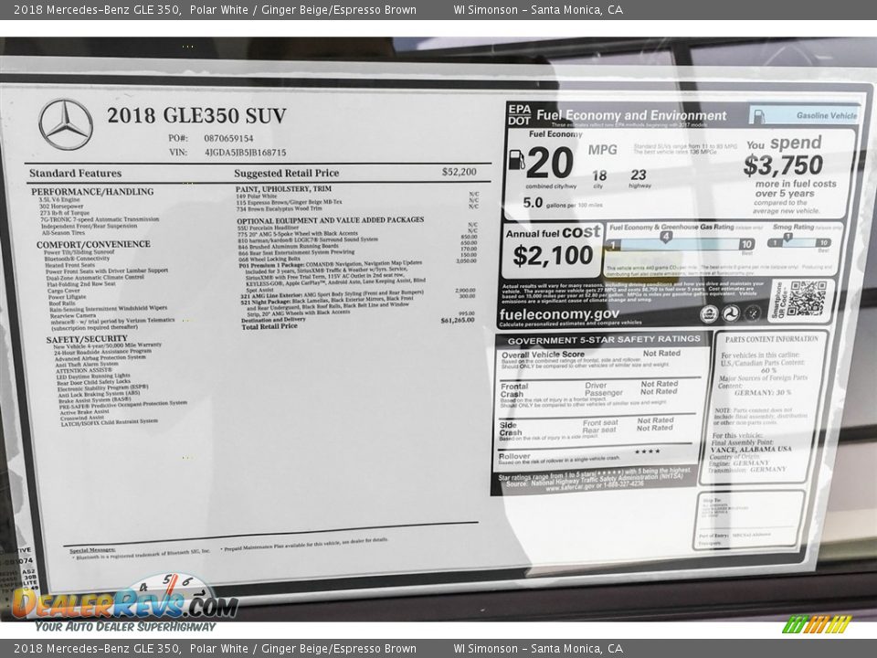 2018 Mercedes-Benz GLE 350 Polar White / Ginger Beige/Espresso Brown Photo #10