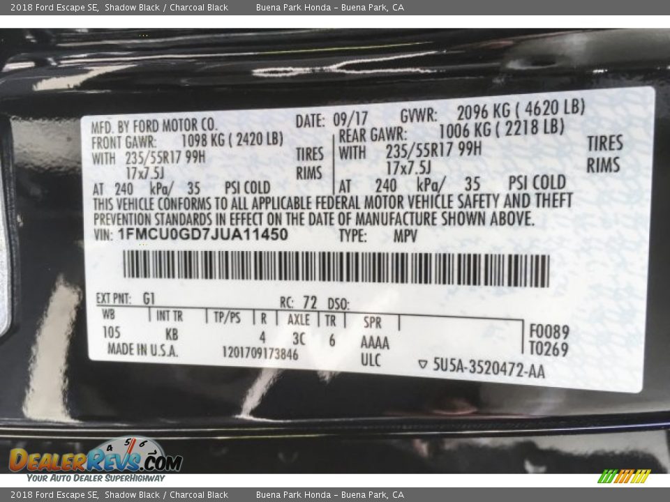 2018 Ford Escape SE Shadow Black / Charcoal Black Photo #23