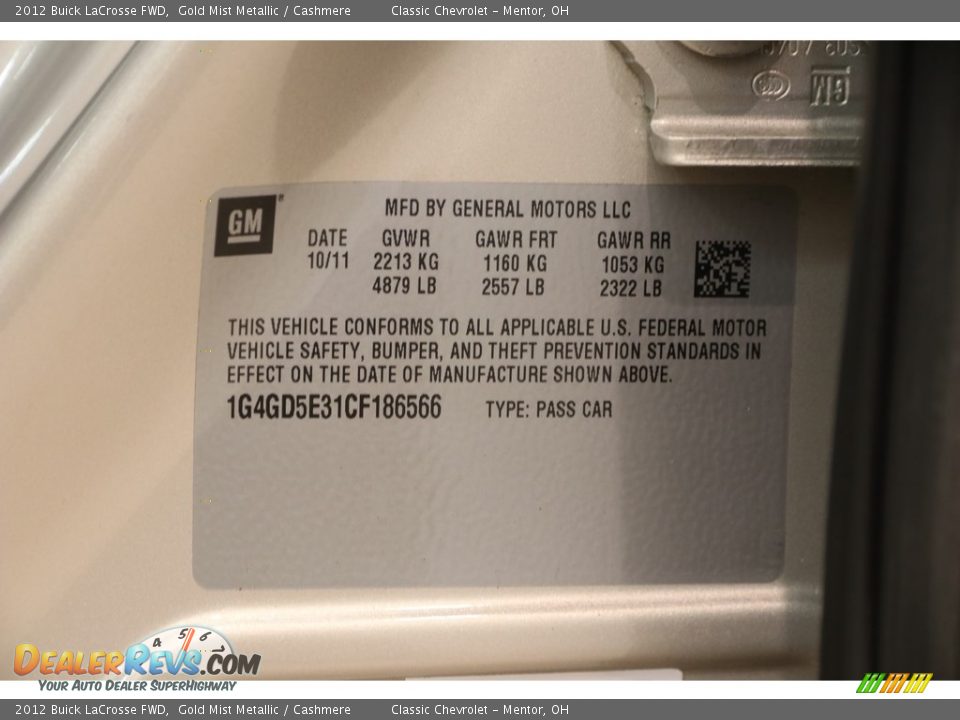 2012 Buick LaCrosse FWD Gold Mist Metallic / Cashmere Photo #20