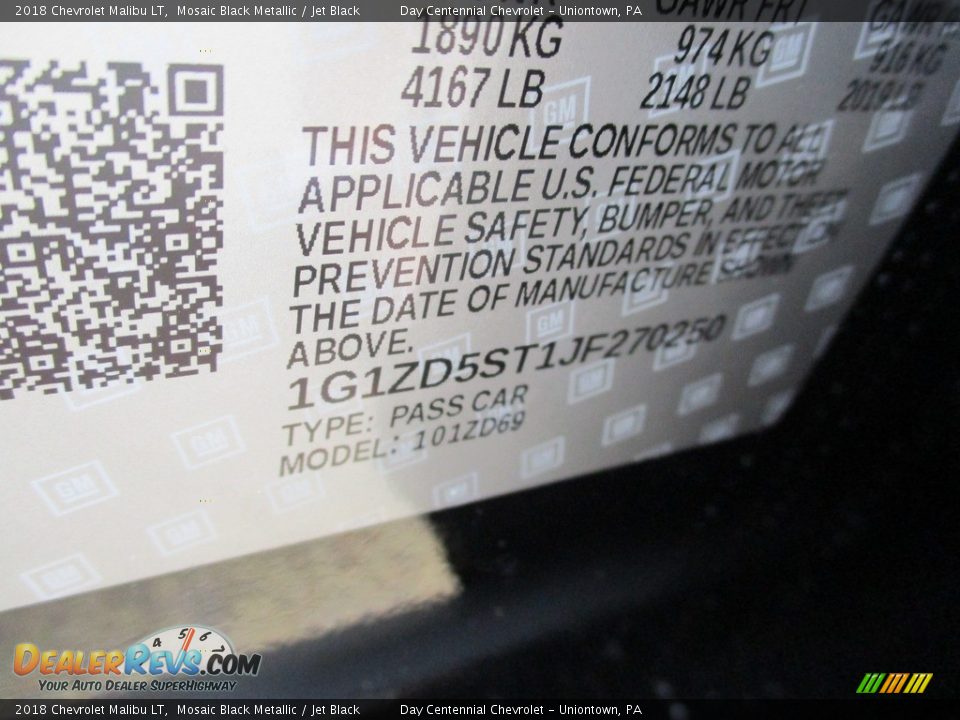 2018 Chevrolet Malibu LT Mosaic Black Metallic / Jet Black Photo #15
