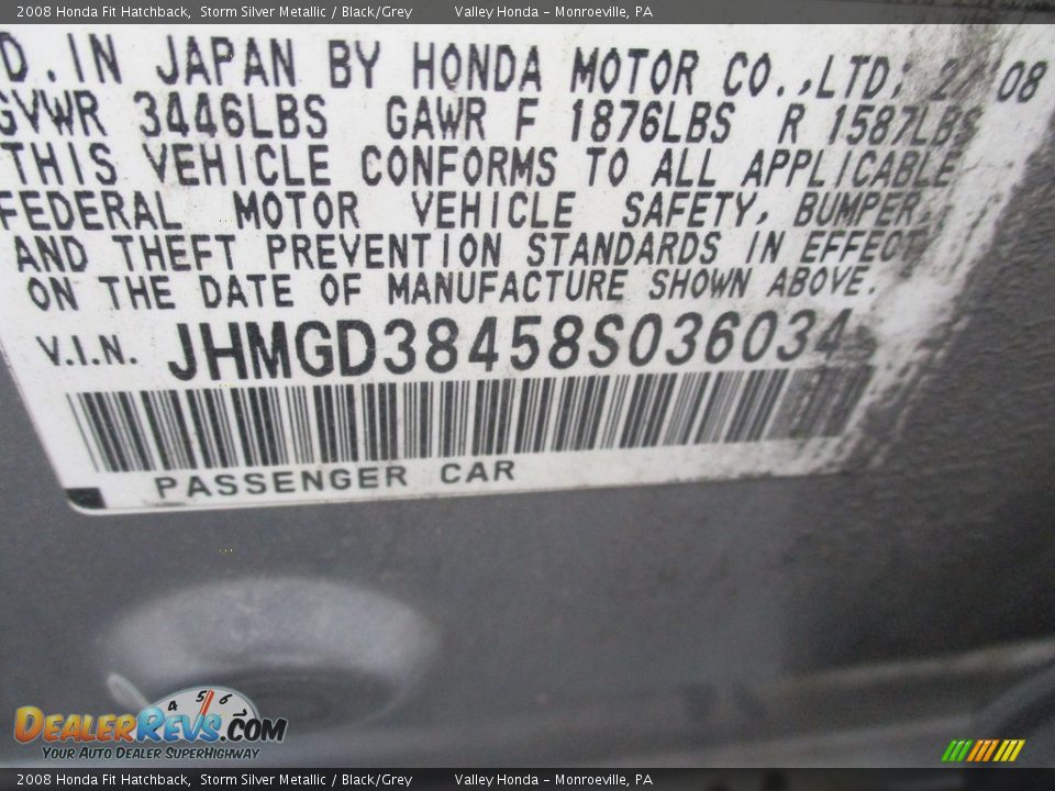 2008 Honda Fit Hatchback Storm Silver Metallic / Black/Grey Photo #20