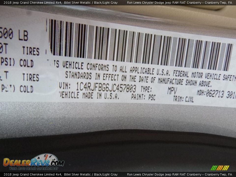 2018 Jeep Grand Cherokee Limited 4x4 Billet Silver Metallic / Black/Light Gray Photo #16