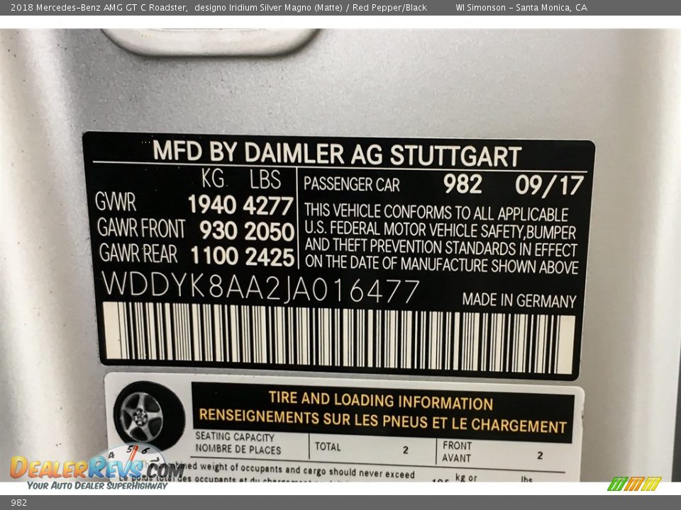 Mercedes-Benz Color Code 982 designo Iridium Silver Magno (Matte)